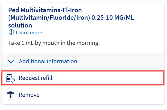 A sample medication tile with options and expandable details.