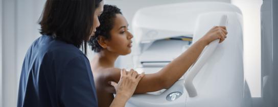 Woman receiving a mammogram