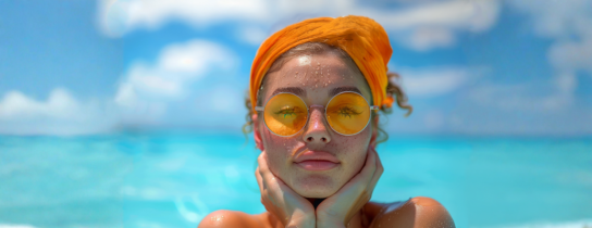 Face with sunglasses on while outdoors